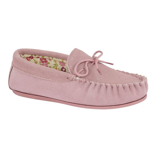 Womens Mokkers Lily Suede Moccasin Slipper Pink