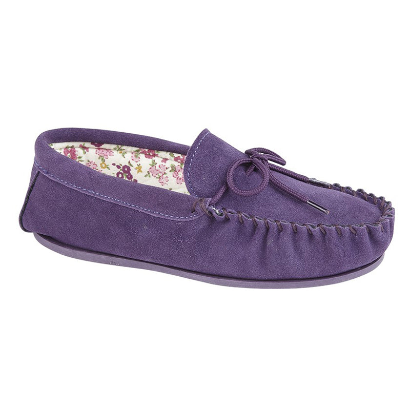 Womens Mokkers Lily Suede Moccasin Slipper Purple