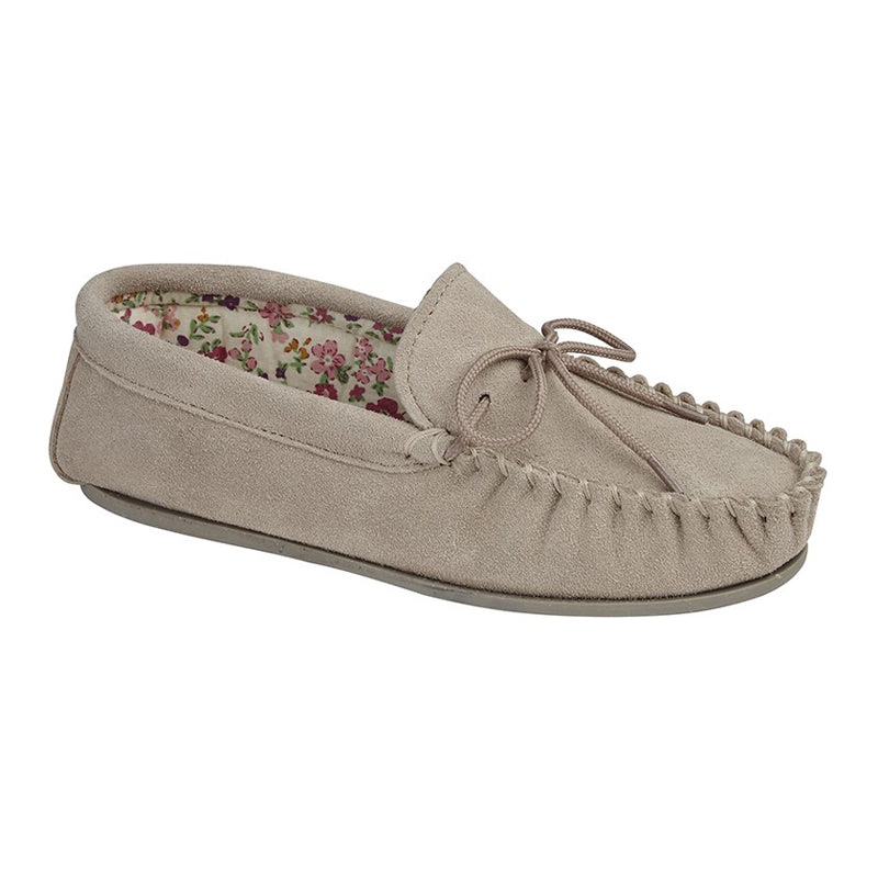 Womens Mokkers Lily Suede Moccasin Slipper Stone