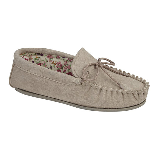 Womens Mokkers Lily Suede Moccasin Slipper Stone