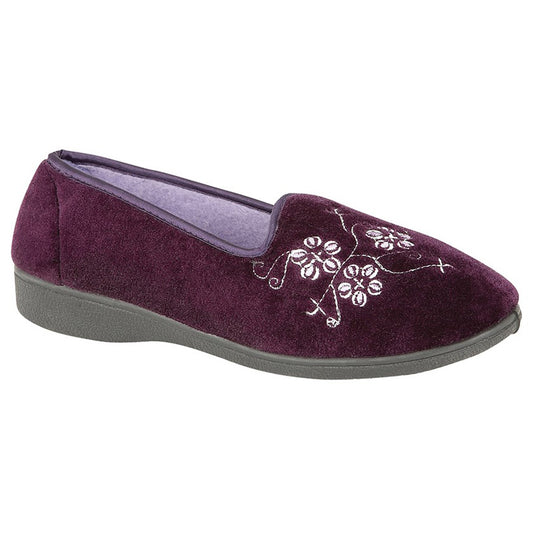 Womens Zedzzz JENNY Embroidered Tab Slipper Purple