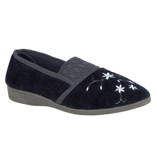 Womens Zedzzz JOANNA Embroidered Slipper Navy