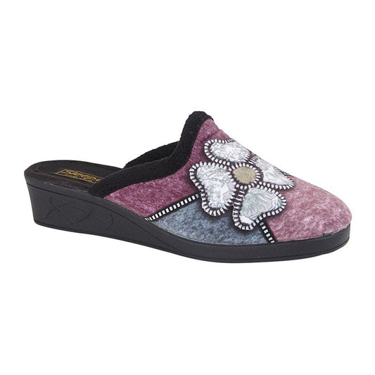 Womens Sleepers Knitted Lining Wedge Mule Slippers Black/Multi