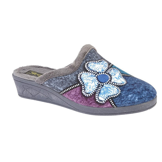 Womens Sleepers Knitted Lining Wedge Mule Slippers Grey/Multi