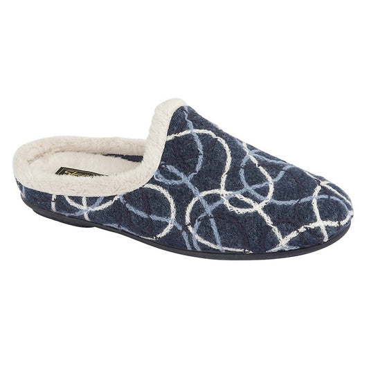 Womens Sleepers Patterned Mule Slippers Blue