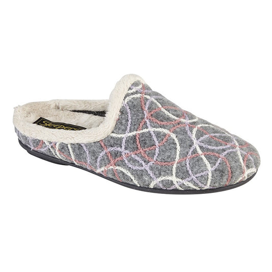 Womens Sleepers Patterned Mule Slippers Grey