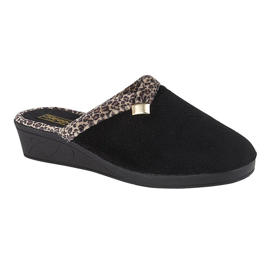 Womens Sleepers JACKIE Slip-on Mule Wedge Slipper Black