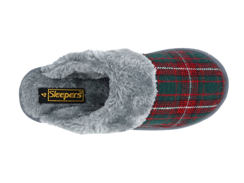 Womens Sleepers Check Textile Mule Slippers Red