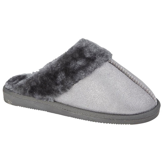 Womens Sleepers Mule Sparkle Slippers Silver