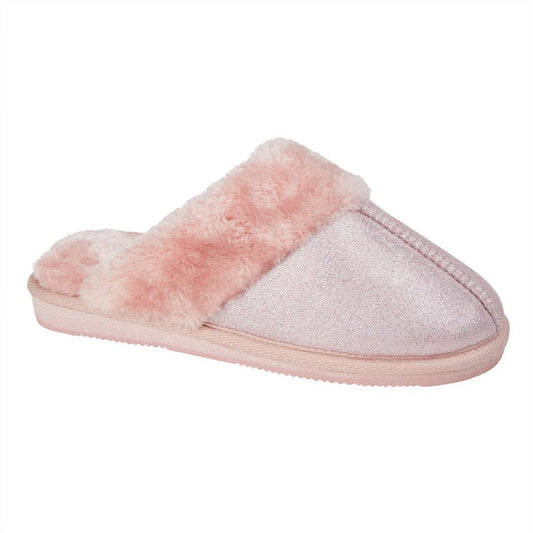 Womens Sleepers Mule Sparkle Slippers Pink