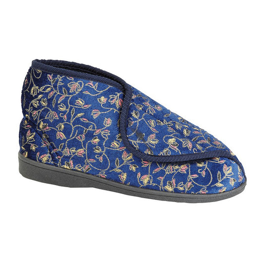 Womens Zedzzz GERALDINE Bootee Velcro Touch Slipper Navy