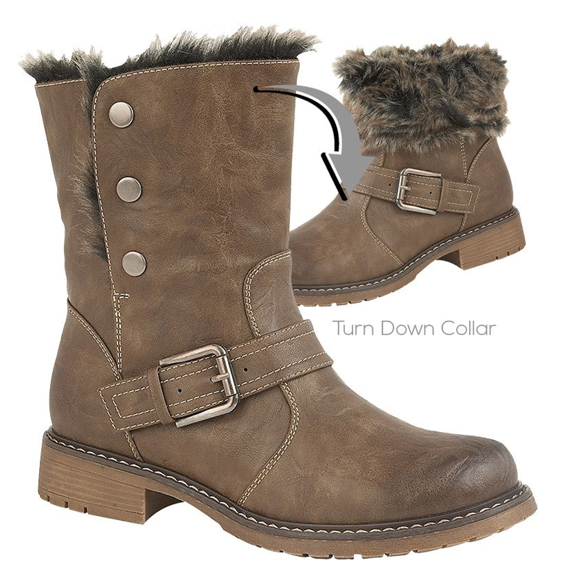Womens Cipriata Press Stud Fold Down Biker Style Ankle Boots Brown