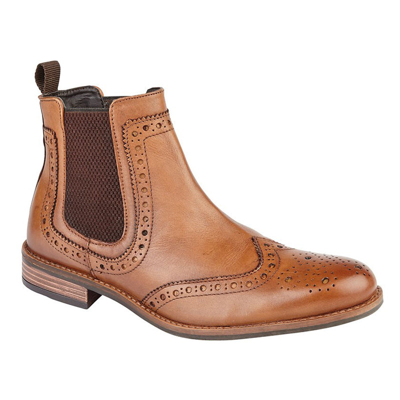 Mens Roamers Brogue Leather Boot Tan