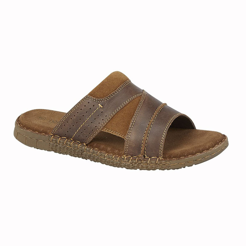 Mens Roamers Waxy Leather Suede Sliders Sandals Brown