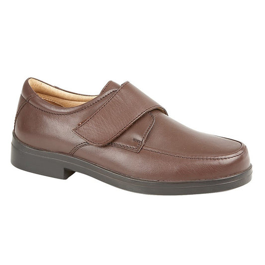 Mens Roamers Extra Wide Touch Fastening Shoe Brown