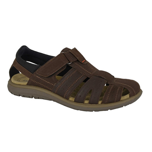 Mens Roamers Touch Fastening Leather Sandals Brown