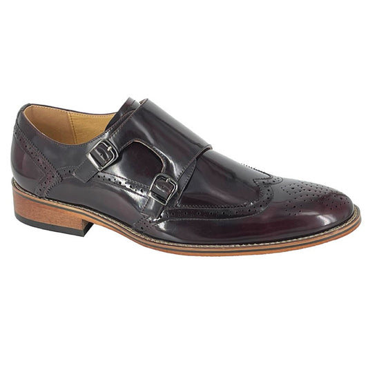 Mens Goor Twin Buckle Smart Brogue Monk Shoes Oxblood Red