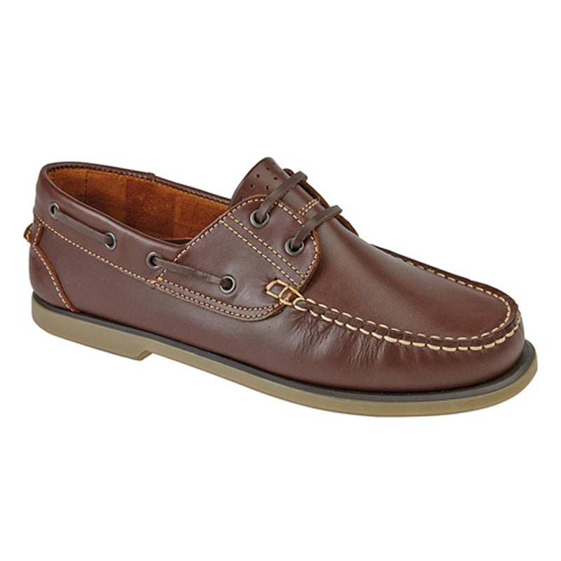 Mens Dek Moccasin Boat Shoes Leather Brown