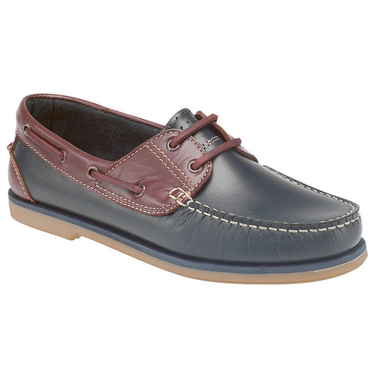 Mens Dek Moccasin Boat Shoes Leather Navy Brown