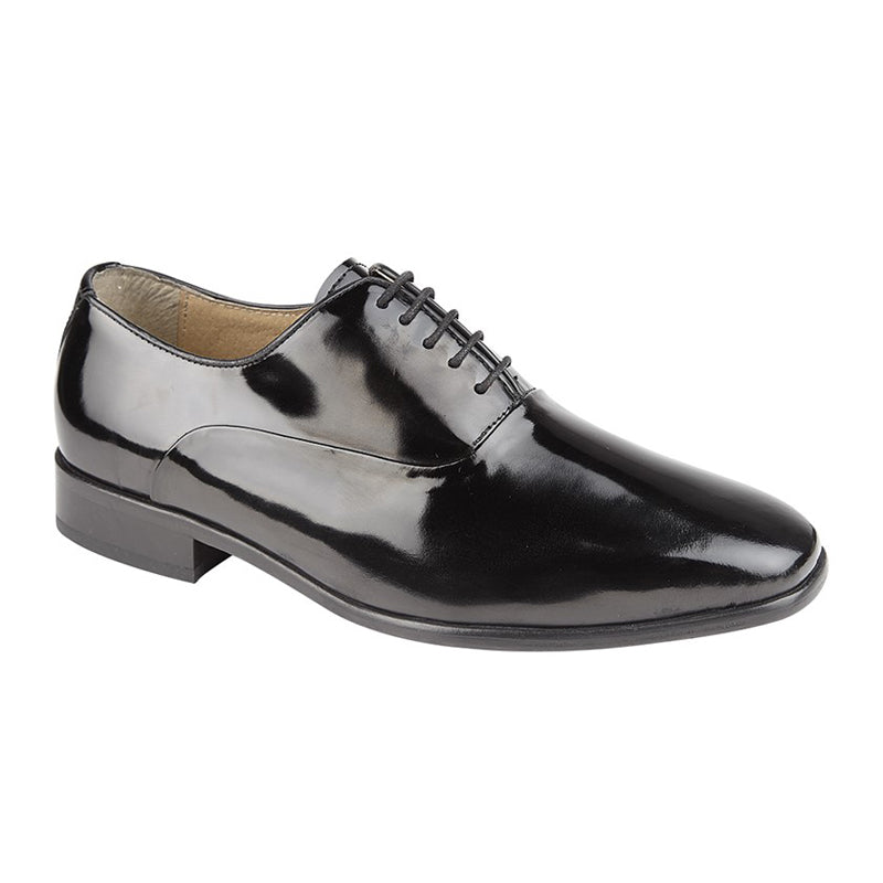 Mens Montecatini Patent Uniform 5 Eye Oxford Smart Shoe Black