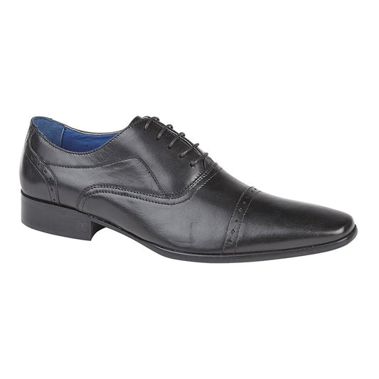 Mens Roamers Punched Cap Smart Oxford Shoe Black