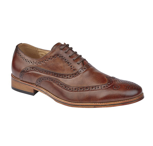 Mens Goor Wing Cap Smart Brogue Oxford Shoe Brown