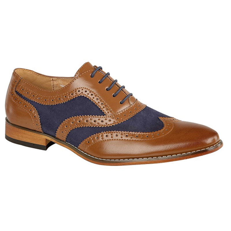 Mens Goor Tan Navy Lace Up Smart Brogue Oxford Shoes