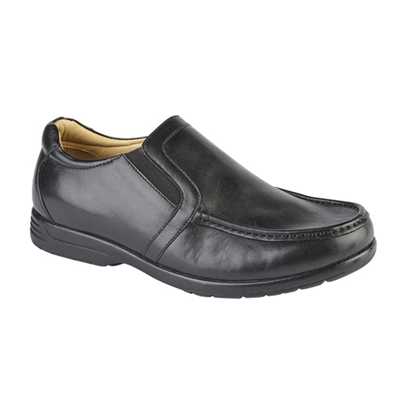 Mens Roamers XXX Extra Wide Twin Gusset Leather Shoe Black