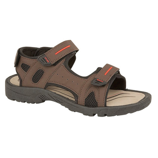 Mens PDQ Touch Fastening Sports Sandals Adjustable Straps Brown