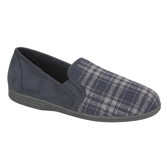 Mens Zedzzz HARLEY Check Gusset Slipper Navy