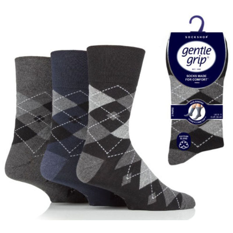 Mens Gentle Grip HoneyComb Top Navy Cotton Socks