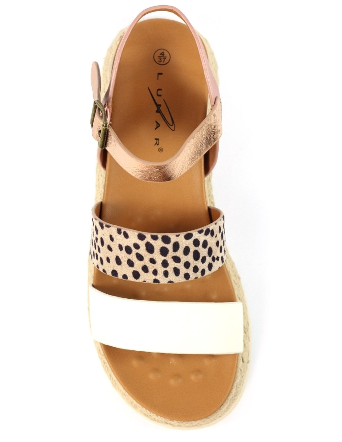 Womens Lunar Wedge Sandals White Spotted Print Strap