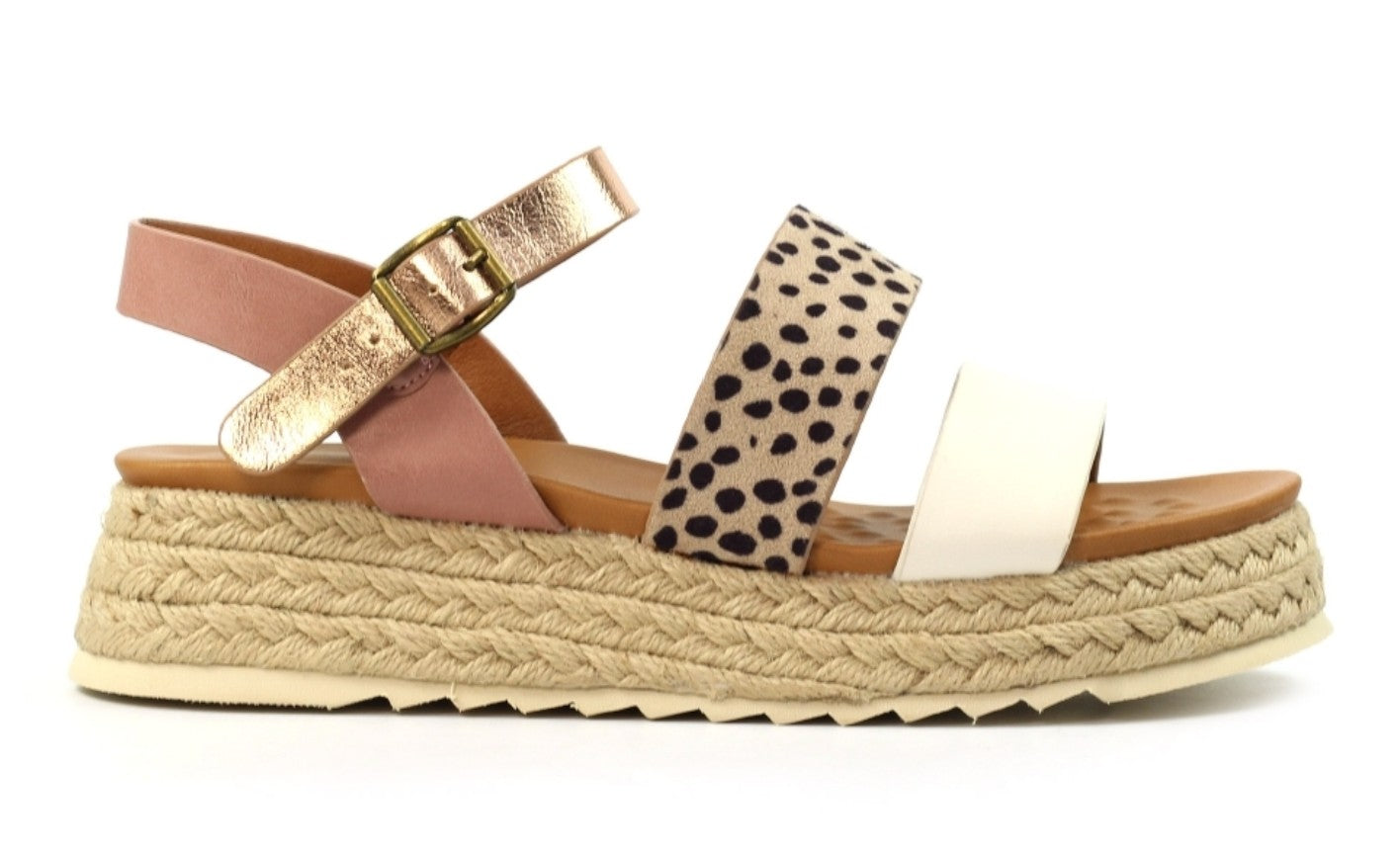 Womens Lunar Wedge Sandals White Spotted Print Strap