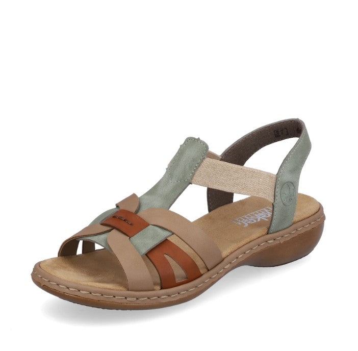 Womens Rieker Elasticated Sandals Green Combination