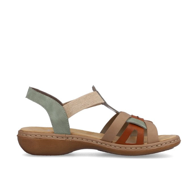 Womens Rieker Elasticated Sandals Green Combination