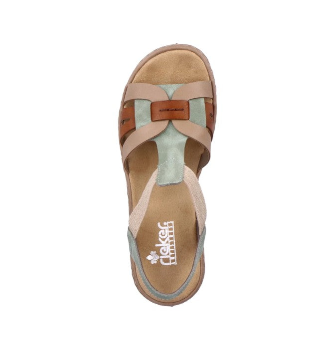 Womens Rieker Elasticated Sandals Green Combination