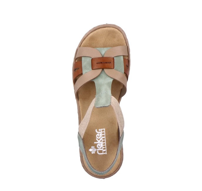 Womens Rieker Elasticated Sandals Green Combination