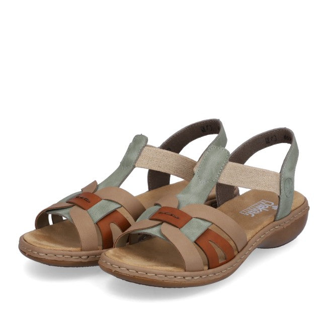 Womens Rieker Elasticated Sandals Green Combination