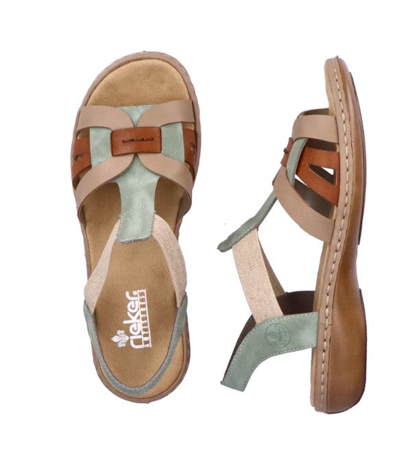 Womens Rieker Elasticated Sandals Green Combination