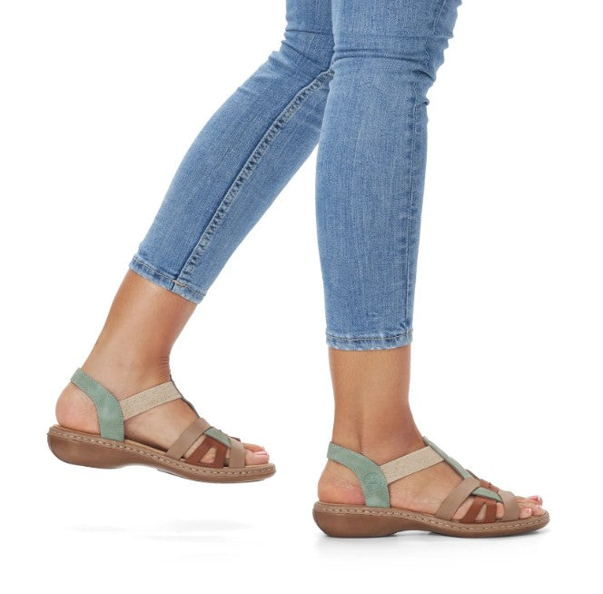 Womens Rieker Elasticated Sandals Green Combination