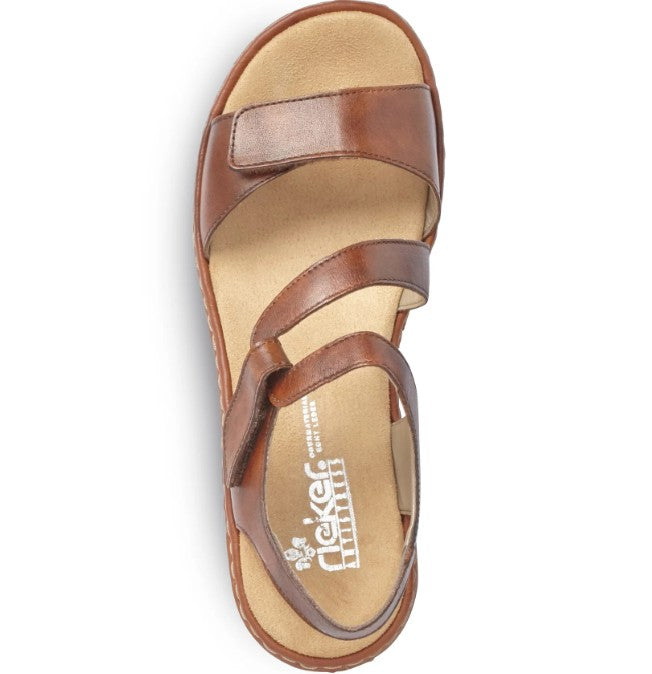 Womens Rieker Hook and Loop Sandals Brown