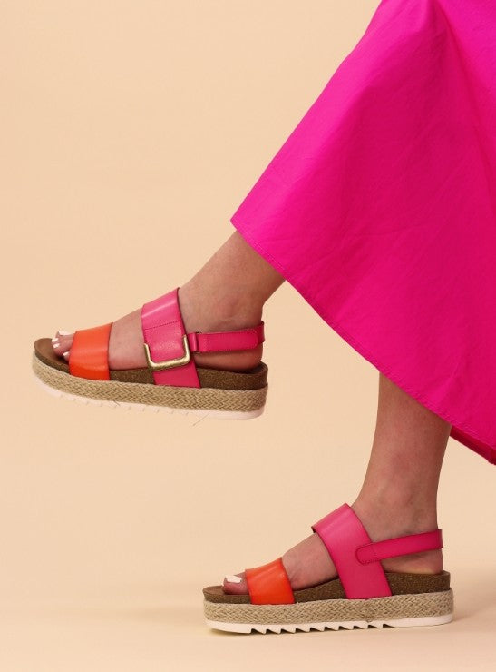Womens Lunar Two Strap Sandals Pink and Orange