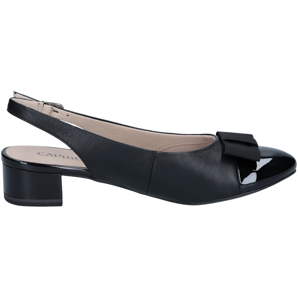 Womens Caprice Leather Slingback Bow Pumps Black