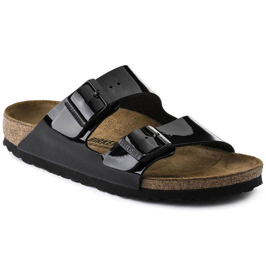 Birkenstock Arizona Two-Strap Patent Sandals Black Narrow Width