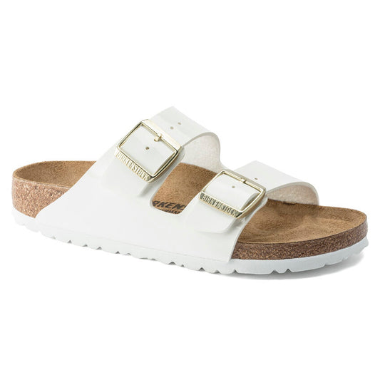 Birkenstock Arizona Two-Strap Patent Sandals White Narrow Fit