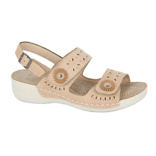 Womens Boulevard Touch Fastening Flower Sandals Beige