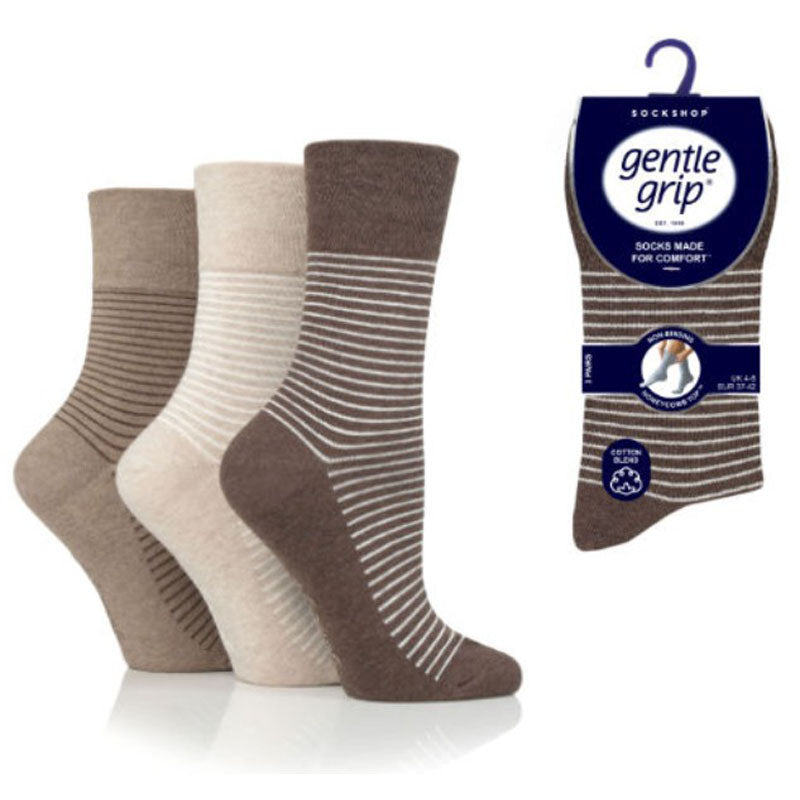 Womens Gentle Grip HoneyComb Top Brown Cotton Socks