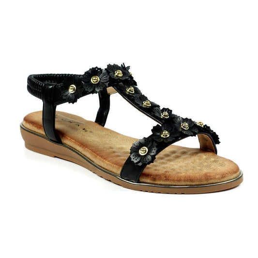 Womens Lunar Bronwyn Floral T-bar Sandals Black