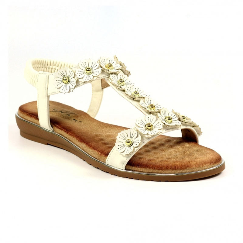 Womens Lunar BRONWYN Floral T-bar Sandals White