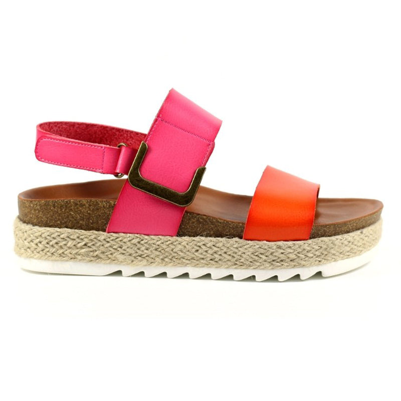 Womens Lunar Two Strap Sandals Pink and Orange brookfield comfort